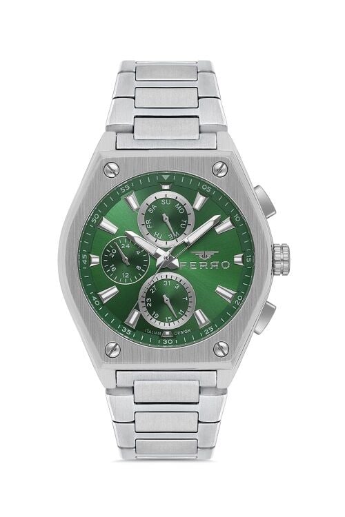 Ferro Gümüş Çelik Kordon Erkek Kol Saati FM40132A-A6 Tüm Fonksiyonlar Aktif 3 ATM Su Geçirmez