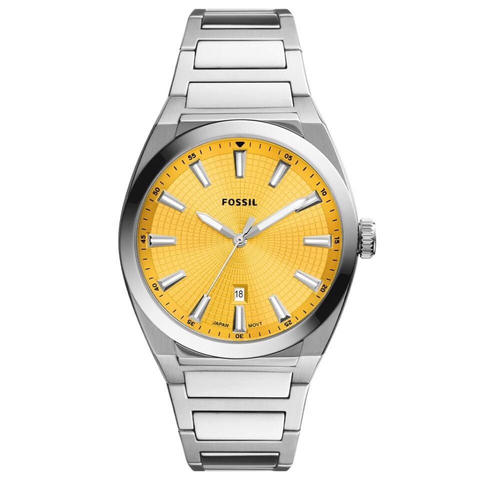 Fossil FFS5985 Quartz Çelik Gri Sarı Kadran 42 mm Erkek Kol Saati