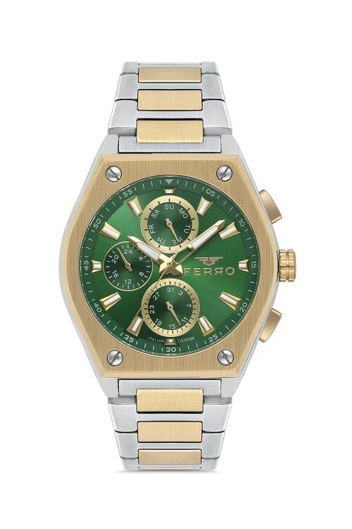 Ferro Sarı ve Gümüş Çelik Kordon Erkek Kol Saati FM40132A-D6 Tüm Fonksiyonlar Aktif 3ATM Su Geçirmez