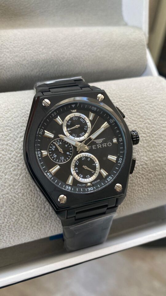 Ferro Quartz Çelik Siyah 44 mm Fonksiyonları Aktif Erkek Kol Saati