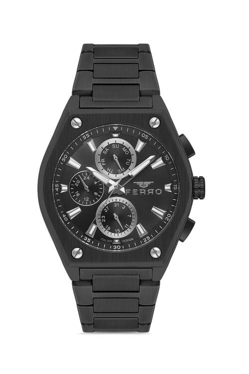 Ferro Quartz Çelik Siyah 44 mm Fonksiyonları Aktif Erkek Kol Saati