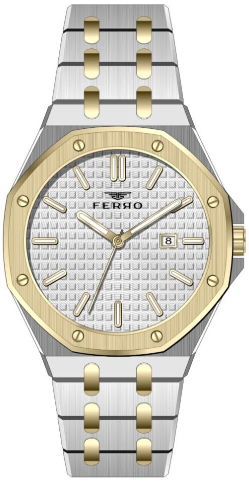 Ferro 42 mm Sarı ve Gümüş Çelik Kordon Erkek Kol Saati F11290A-D F11290A-D