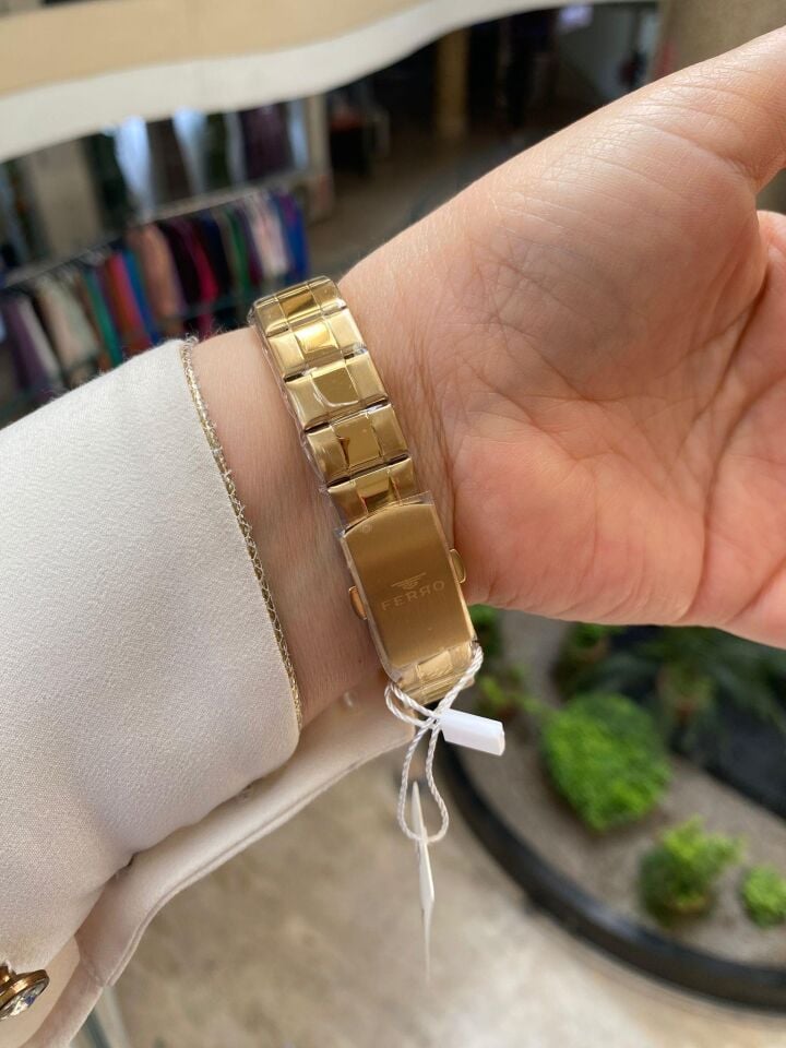 Ferro FL21358A-B6 Quartz Çelik Gold Yeşil Kadran 34 mm Kadın Kol Saati