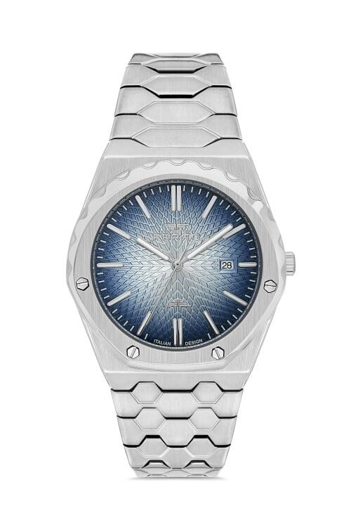 Ferro Quartz Çelik Gri Lacivert Kadran 41 mm Erkek Kol Saati