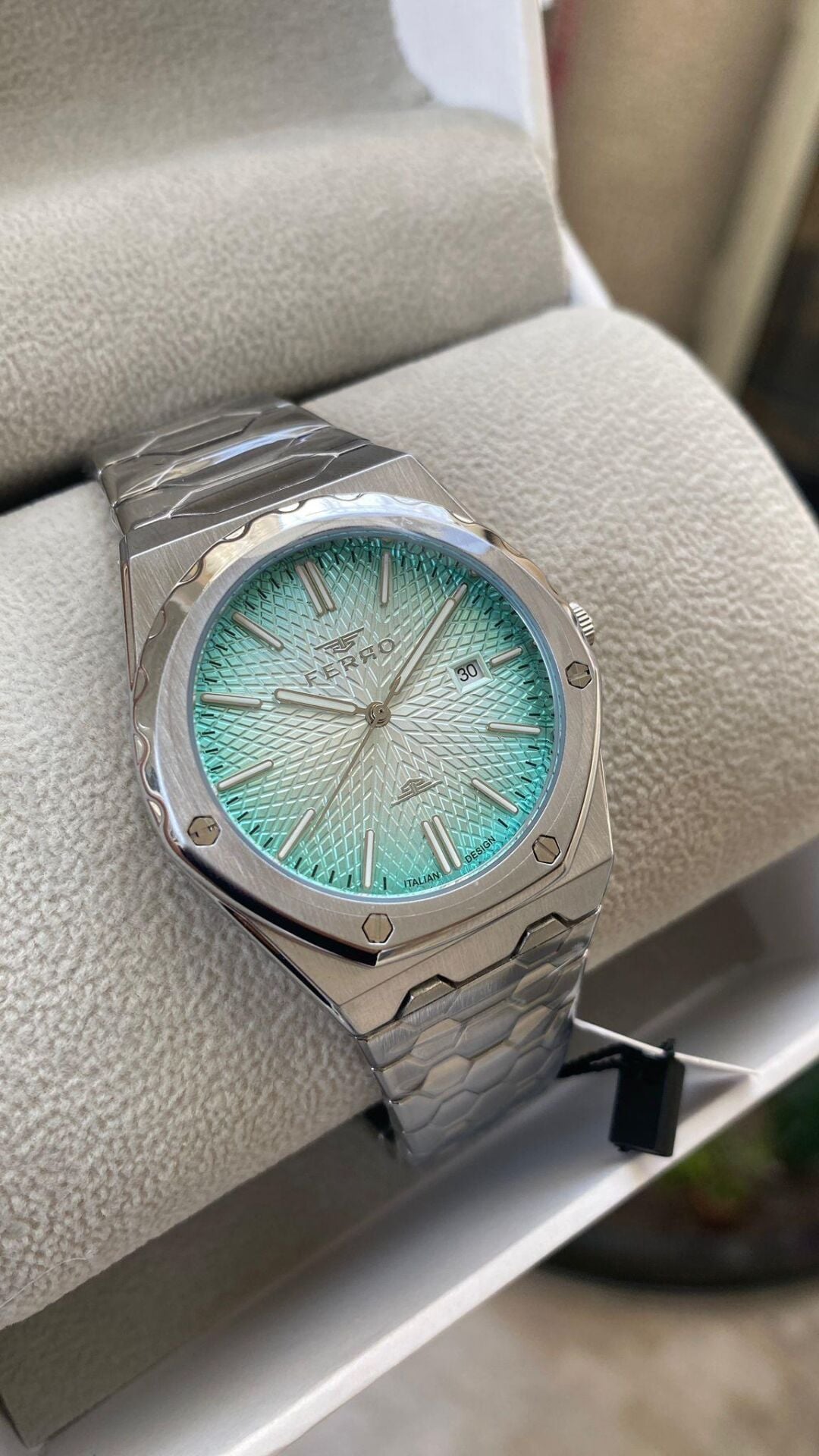Ferro Quartz Çelik Gri Turkuaz Kadran 43 mm Erkek Kol Saati