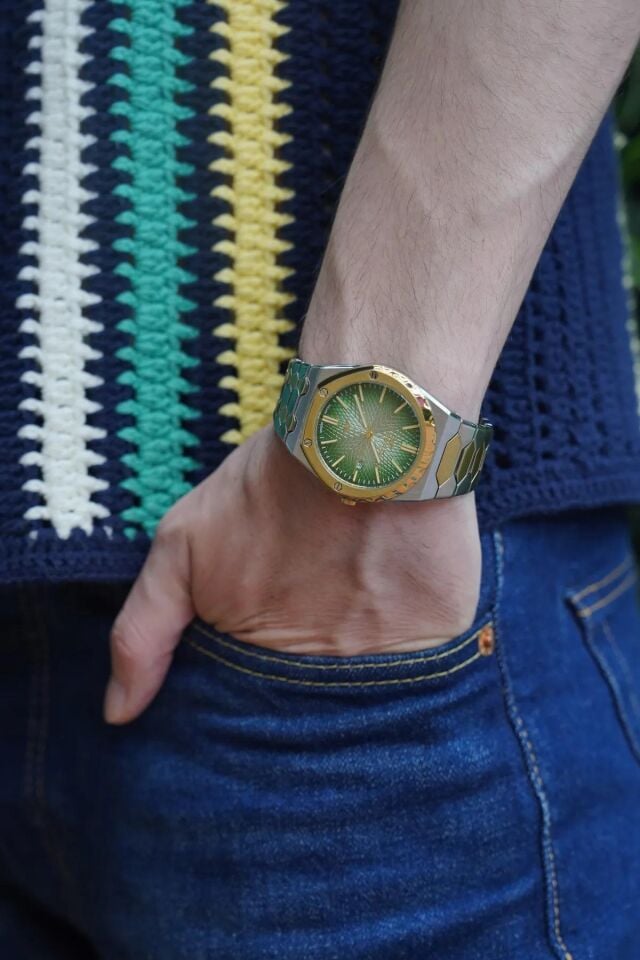 Ferro Quartz Çelik Altın/Gri Yeşil Kadran 41 mm Erkek Kol Saati