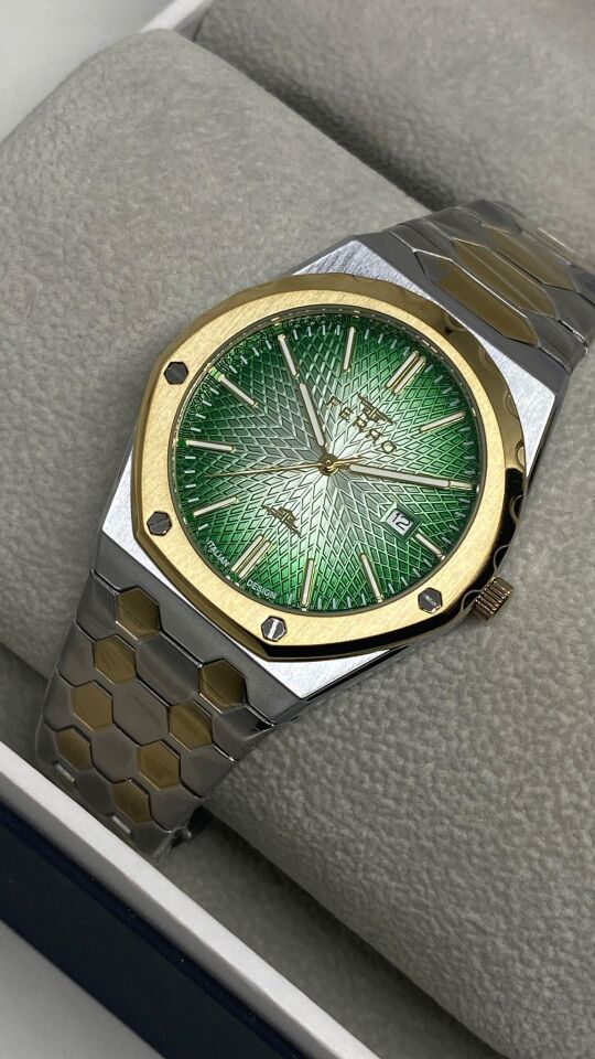 Ferro Quartz Çelik Altın/Gri Yeşil Kadran 41 mm Erkek Kol Saati
