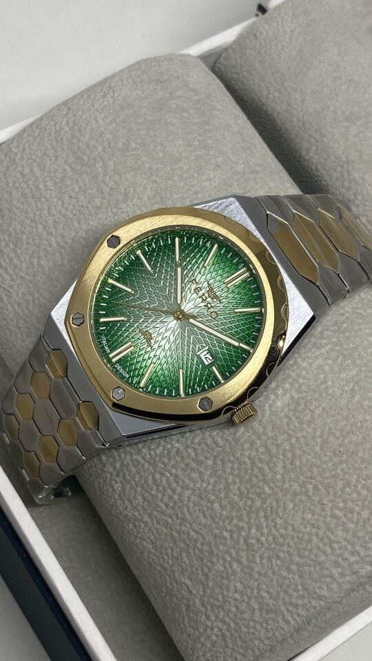 Ferro Quartz Çelik Altın/Gri Yeşil Kadran 41 mm Erkek Kol Saati