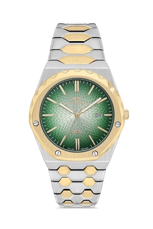 Ferro Quartz Çelik Altın Gri Yeşil Kadran 41 mm Erkek Kol Saati