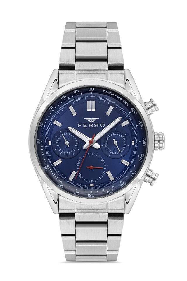 Ferro Gümüş Çelik Kordon Erkek Kol Saati FM11588AWT-A3 Fonksiyonları Aktif 3 ATM Su Geçirmez