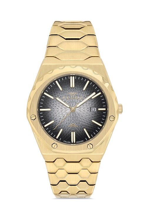 Ferro Sarı Çelik Kordon Erkek Kol Saati FM40133A-B2 Tüm Fonksiyonlar Aktif 3 ATM Su Geçirmez