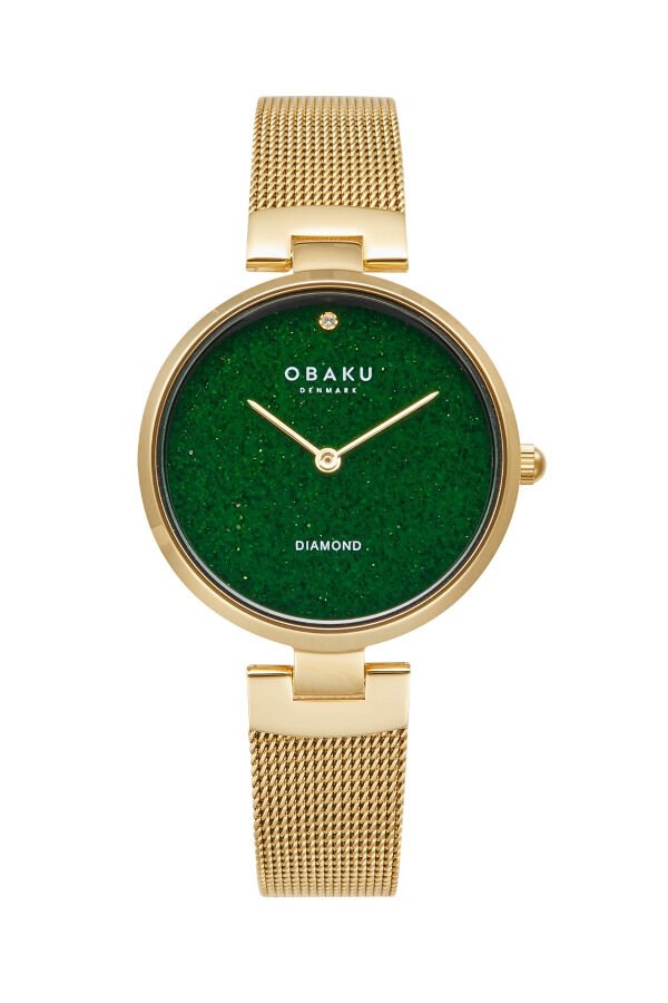 Obaku Denmark V256LHGEMG-DSSD Quartz Hasır Altın Rengi Yeşil Kadran 32 mm Kadın Kol Saati