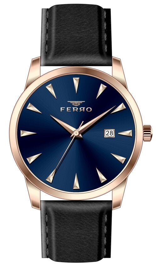 Ferro F11368B-R3 Quartz Deri Siyah Lacivert Kadran 41 mm Erkek Kol Saati