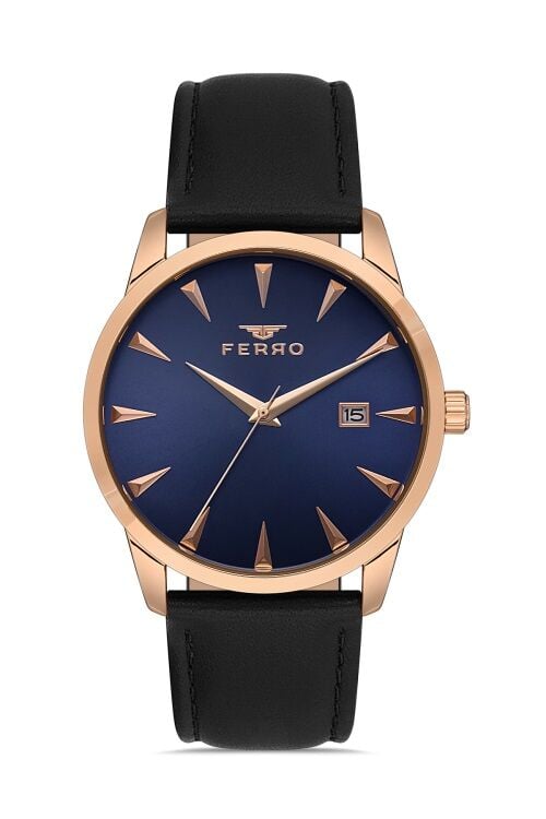 Ferro F11368B-R3 Quartz Deri Siyah Lacivert Kadran 41 mm Erkek Kol Saati