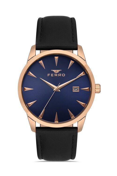 Ferro F11368B-R3 Quartz Deri Siyah Lacivert Kadran 41 mm Erkek Kol Saati