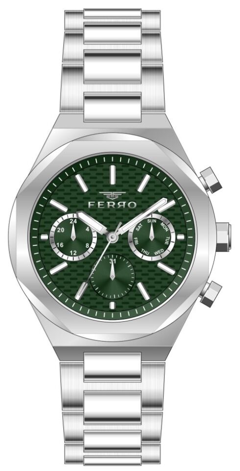 Ferro FM31458A-A6 Quartz Çelik Gri Yeşil Kadran 44 mm Erkek Kol Saati