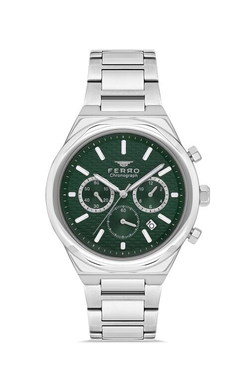 Ferro FM31458A-A6 Quartz Çelik Gri Yeşil Kadran 44 mm Erkek Kol Saati