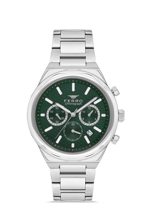 Ferro FM31458A-A6 Quartz Çelik Gri Yeşil Kadran 44 mm Erkek Kol Saati