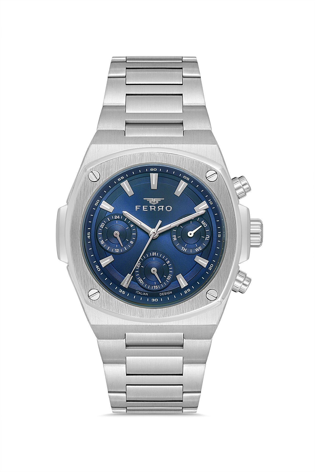 Ferro Gümüş Çelik Kordon Erkek Kol Saati FM11555AWT-A3 Fonksiyonları Aktif 3 ATM Su Geçirmez