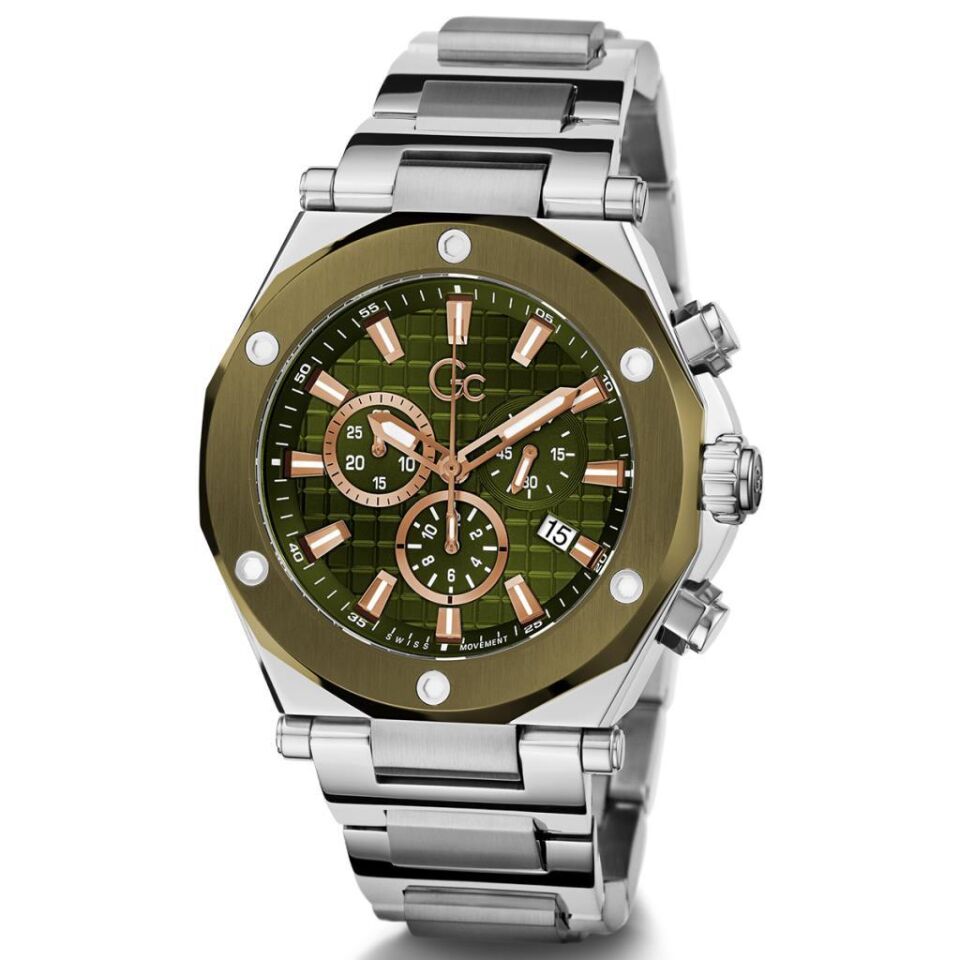 Guess Collection GCZ18004G9MF Quartz Çelik Gri Yeşil Kadran 10 ATM 44 mm Erkek Kol Saati