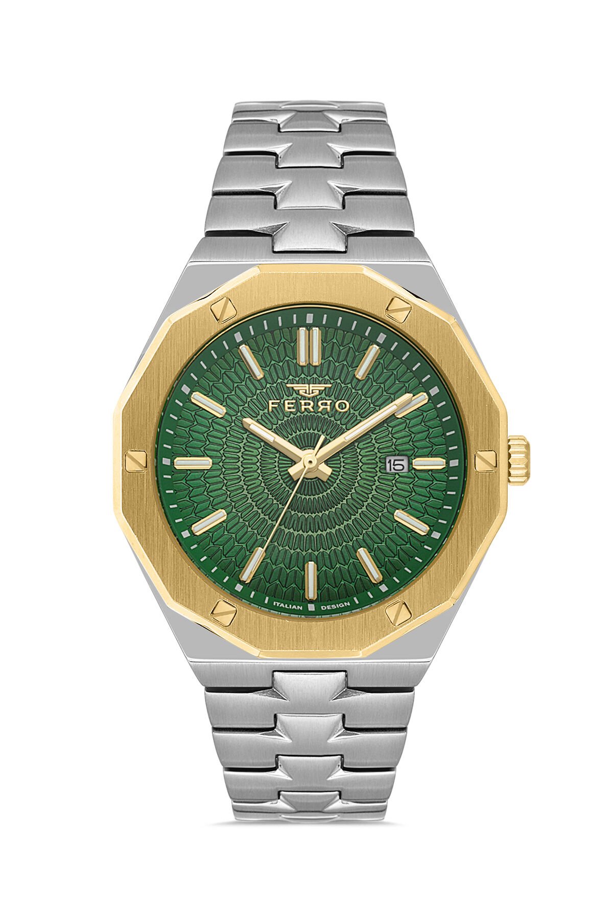 Ferro Sarı ve Gümüş Çelik Kordon Erkek Kol Saati FM43015A-A Tüm Fonksiyonlar Aktif 3 ATM Su Geçirmez