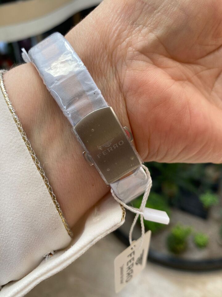 Ferro FL21358A-E6 Quartz Çelik Rose Gri Yeşil Kadran 34 mm Kadın Kol Saati