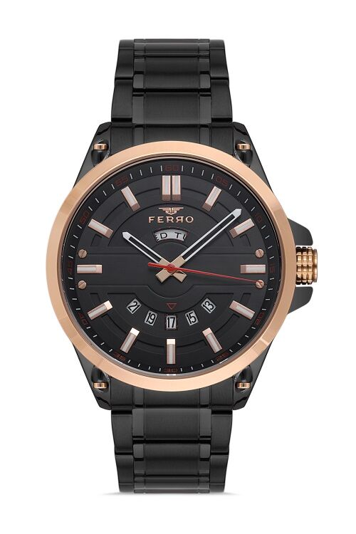Ferro 45 mm Siyah Çelik Kordon Erkek Kol Saati F11201A-R F11201A-R