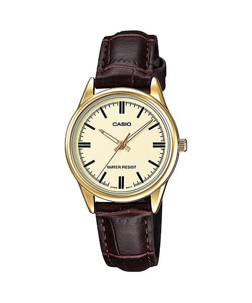 Casio LTP-V005GL-9AUDF Quartz Deri Kahverengi Sarı Kadran 28 mm Kadın Kol Saati