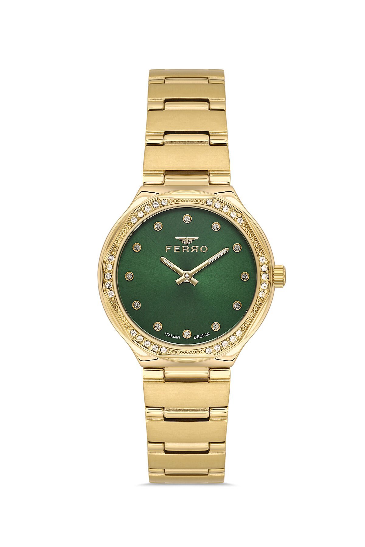 Ferro FL40140A-B6 Quartz Çelik Altın Rengi Yeşil Kadran 31 mm Kadın Kol Saati