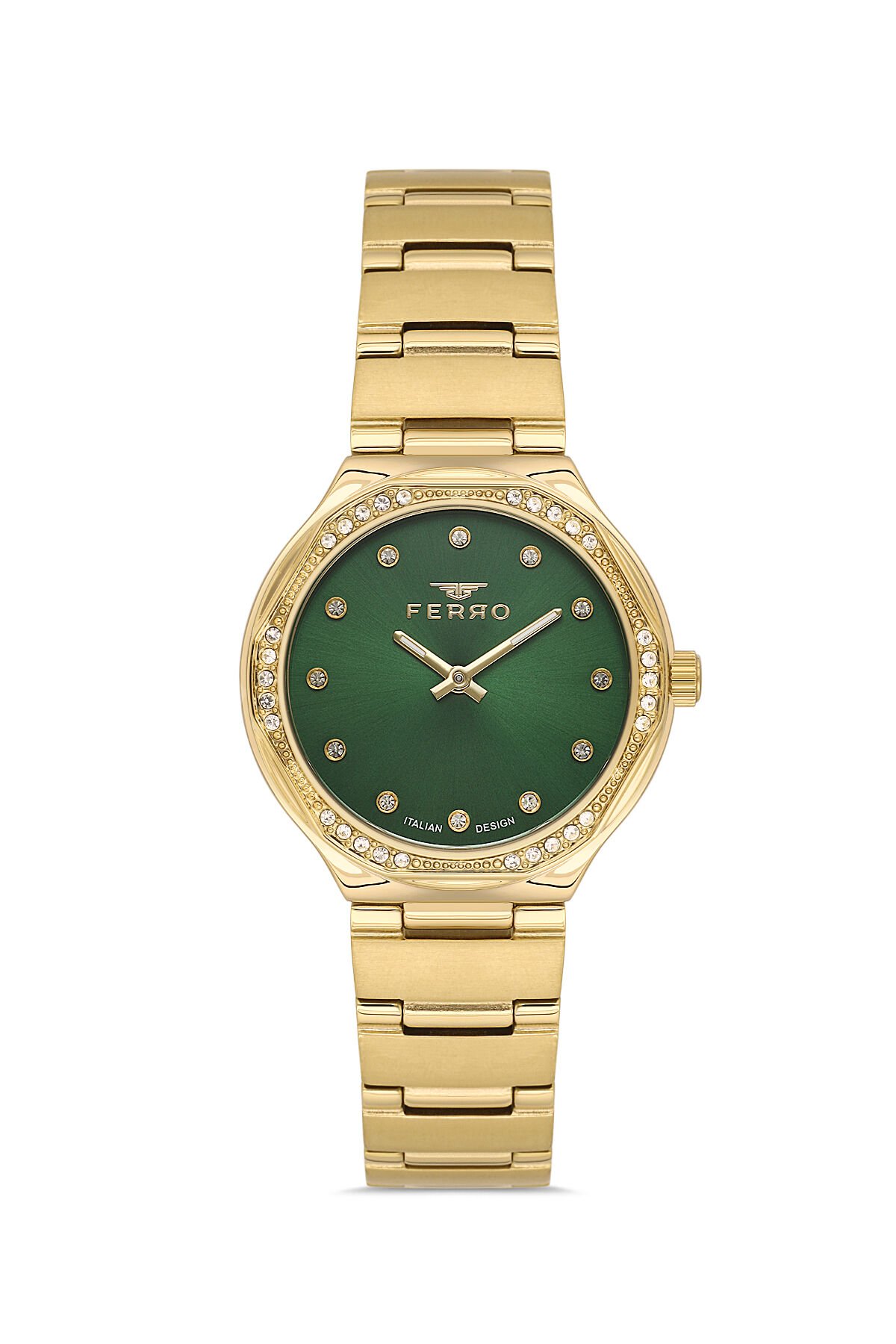 Ferro FL40140A-B6 Quartz Çelik Altın Rengi Yeşil Kadran 31 mm Kadın Kol Saati