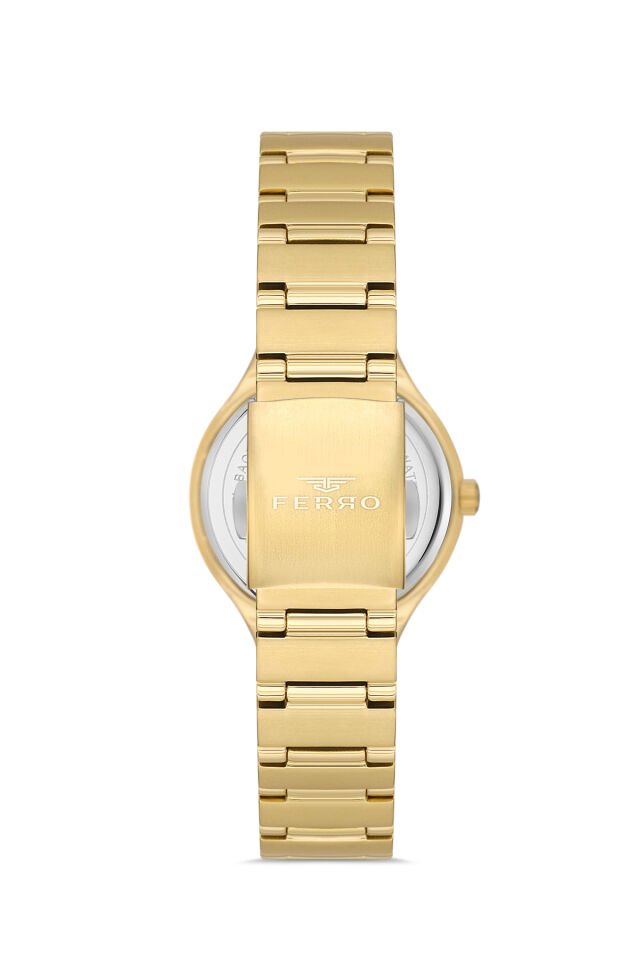 Ferro FL40140A-B6 Quartz Çelik Altın Rengi Yeşil Kadran 31 mm Kadın Kol Saati