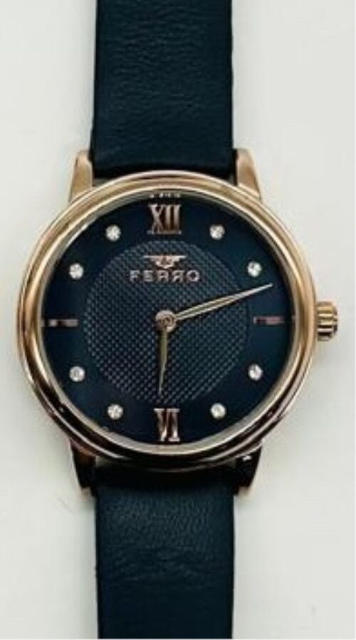 Ferro Lacivert Deri Kordon Kadın Kol Saati F21195BWT-T 3ATM SuGeçirmez 2 Yıl Garantili HediyePaketli