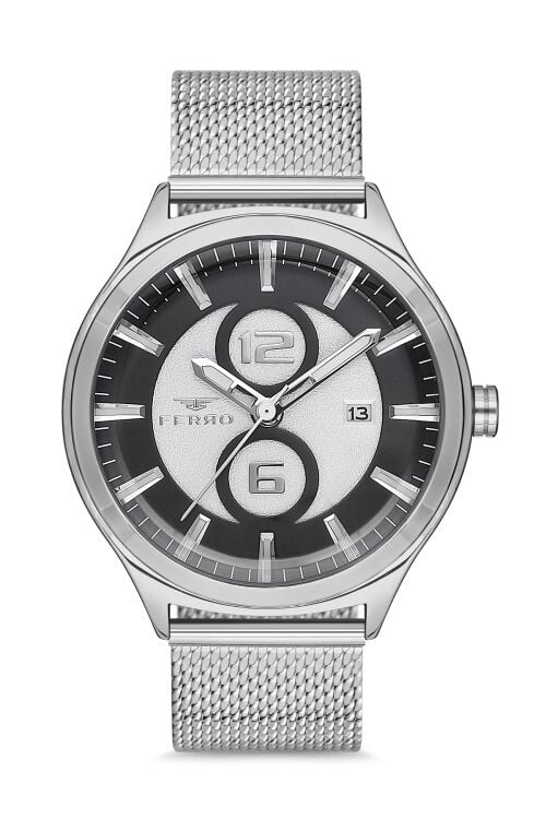Ferro 43 mm Gümüş Hasır Kordon Erkek Kol Saati F11090C-A2 F11090C-A2