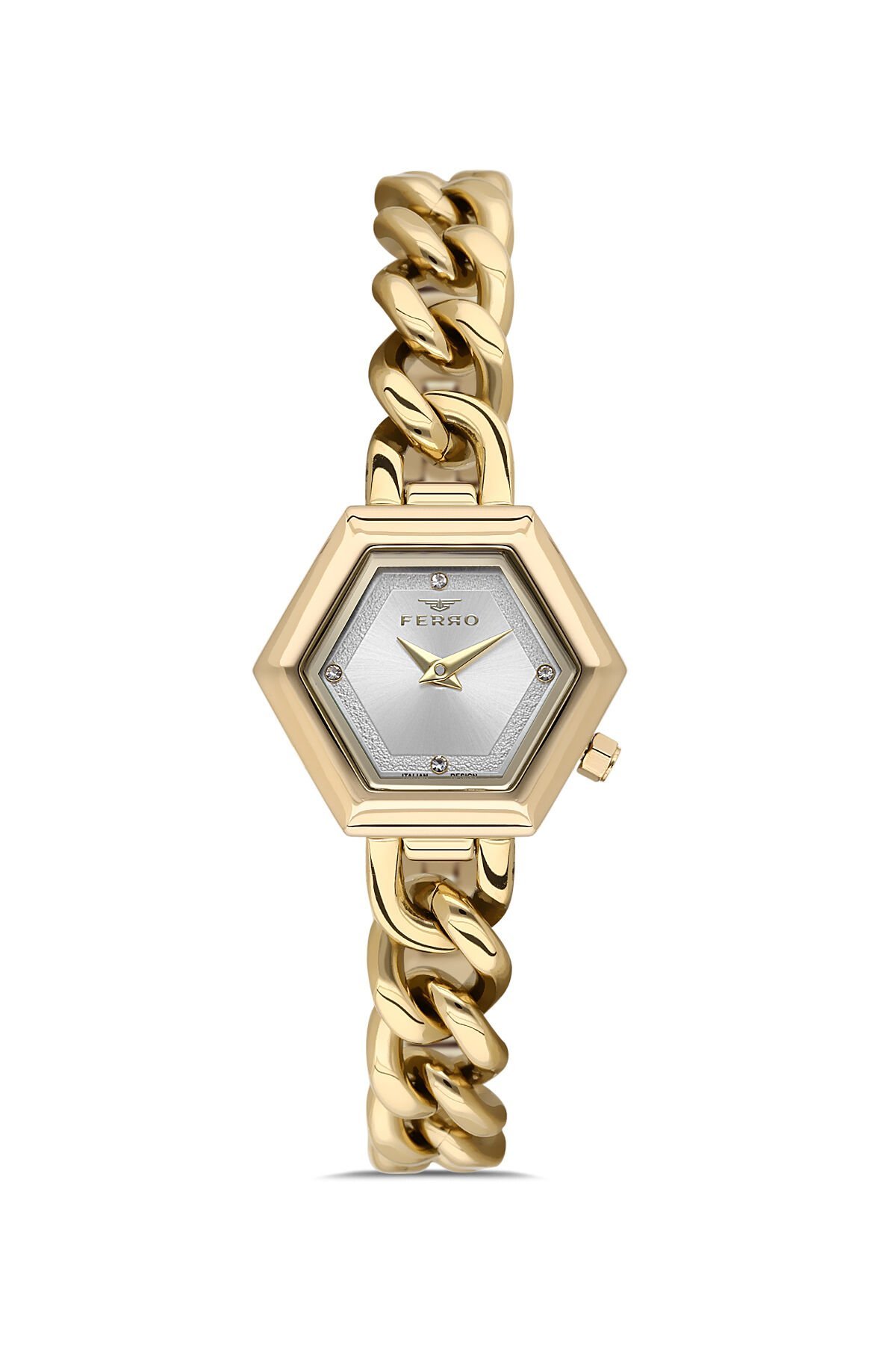 Ferro FL40144A-B Quartz Çelik Altın Rengi Beyaz Kadran 28 mm Kadın Kol Saati