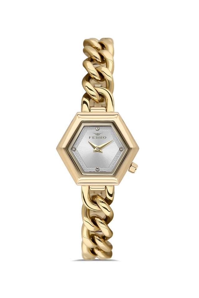 Ferro FL40144A-B Quartz Çelik Altın Rengi Beyaz Kadran 28 mm Kadın Kol Saati