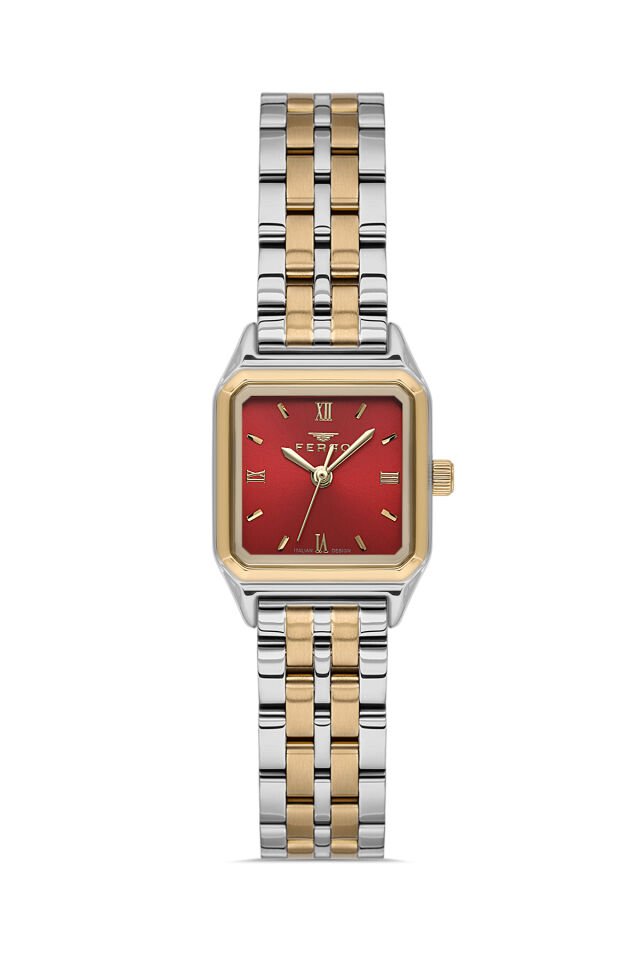 Ferro FL40148A-D8 Quartz Çelik Gri Kırmızı Kadran 21 mm Kadın Kol Saati