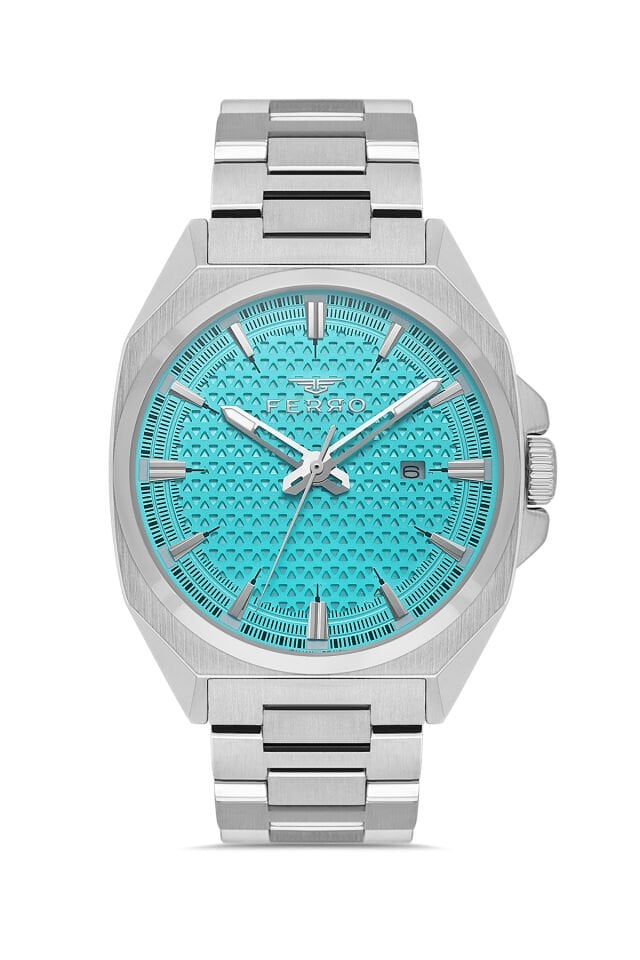 Ferro FM43025A-A15 Quartz Çelik Gri Turkuaz Kadran 42 mm Erkek Kol Saati