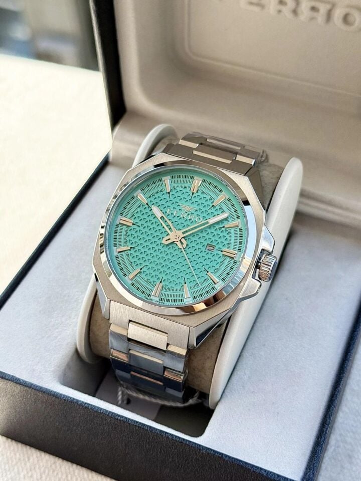 Ferro FM43025A-A15 Quartz Çelik Gri Turkuaz Kadran 42 mm Erkek Kol Saati