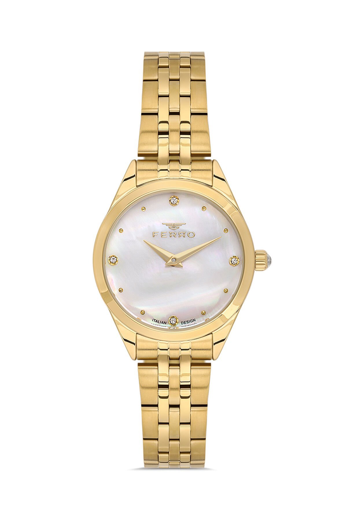 Ferro Sarı Çelik Kordon Kadın Kol Saati FL40141A-B 3ATM Su Geçirmez 2 Yıl Garantili HediyePaketli