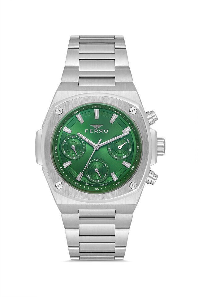 Ferro Gümüş Çelik Kordon Erkek Kol Saati FM11555A-A6 Fonksiyonları Aktif 3 ATM Su Geçirmez