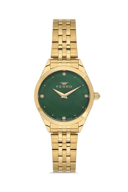 Ferro Sarı Çelik Kordon Kadın Kol Saati FL40141A-B6 3ATM Su Geçirmez 2 Yıl Garantili HediyePaketli