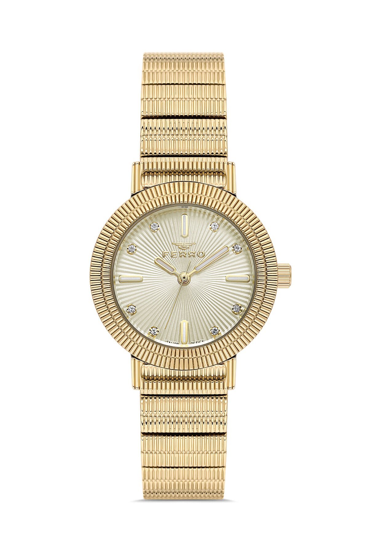 Ferro Sarı Çelik Kordon Kadın Kol Saati FL40149A-B4 3ATM Su Geçirmez 2 Yıl Garantili HediyePaketli