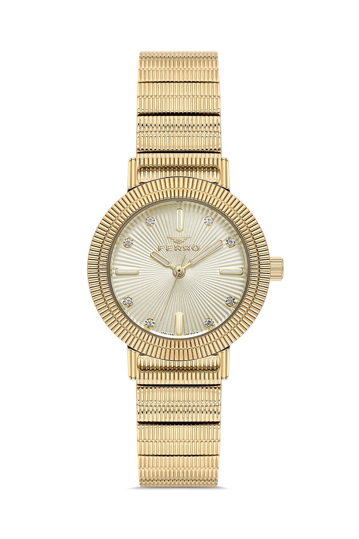 Ferro Sarı Çelik Kordon Kadın Kol Saati FL40149A-B4 3ATM Su Geçirmez 2 Yıl Garantili HediyePaketli