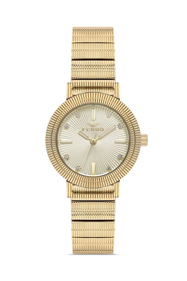 Ferro Sarı Çelik Kordon Kadın Kol Saati FL40149A-B4 3ATM Su Geçirmez 2 Yıl Garantili HediyePaketli