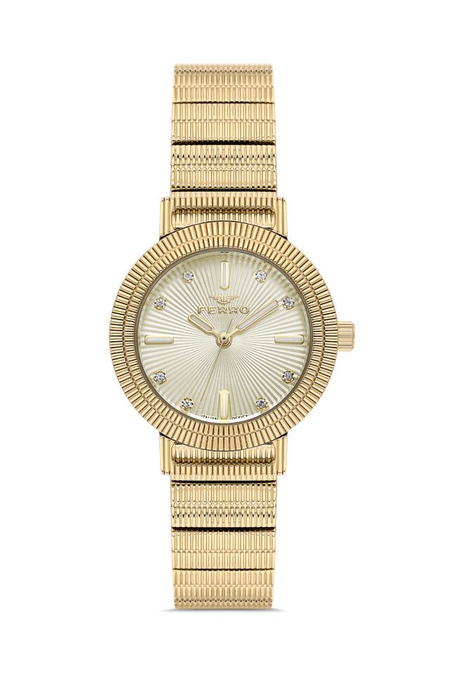 Ferro Sarı Çelik Kordon Kadın Kol Saati FL40149A-B4 3ATM Su Geçirmez 2 Yıl Garantili HediyePaketli