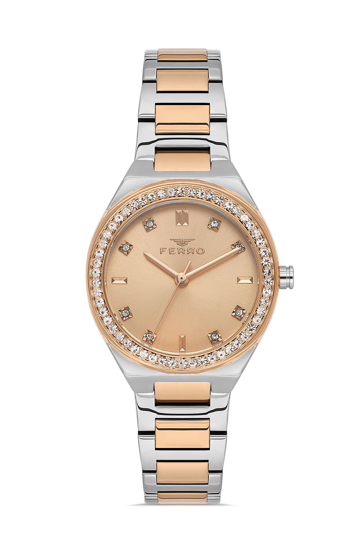 Ferro Rose ve Gumus Celik Kordon Kadın Kol Saati FL21562A-E5