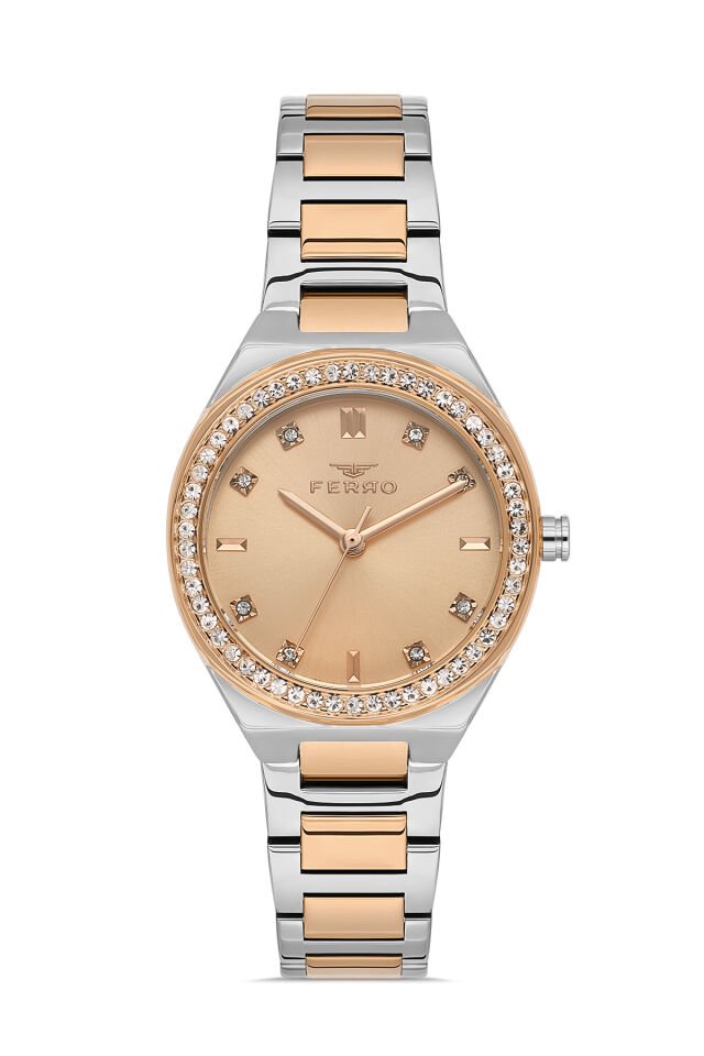 Ferro Rose ve Gumus Celik Kordon Kadın Kol Saati FL21562A-E5
