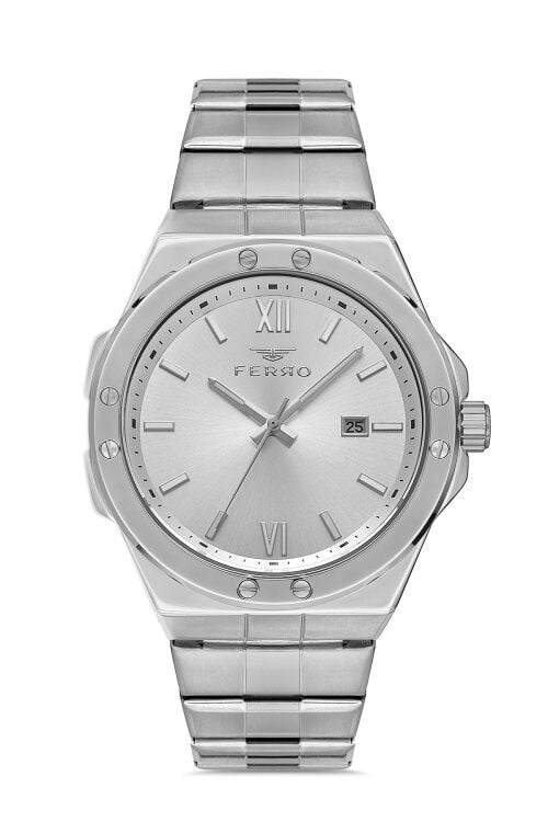 Ferro Gümüş Çelik Kordon Erkek Kol Saati F11357A-A 3ATM Su Geçirmez 2 Yıl Garantili Hediye Paketli