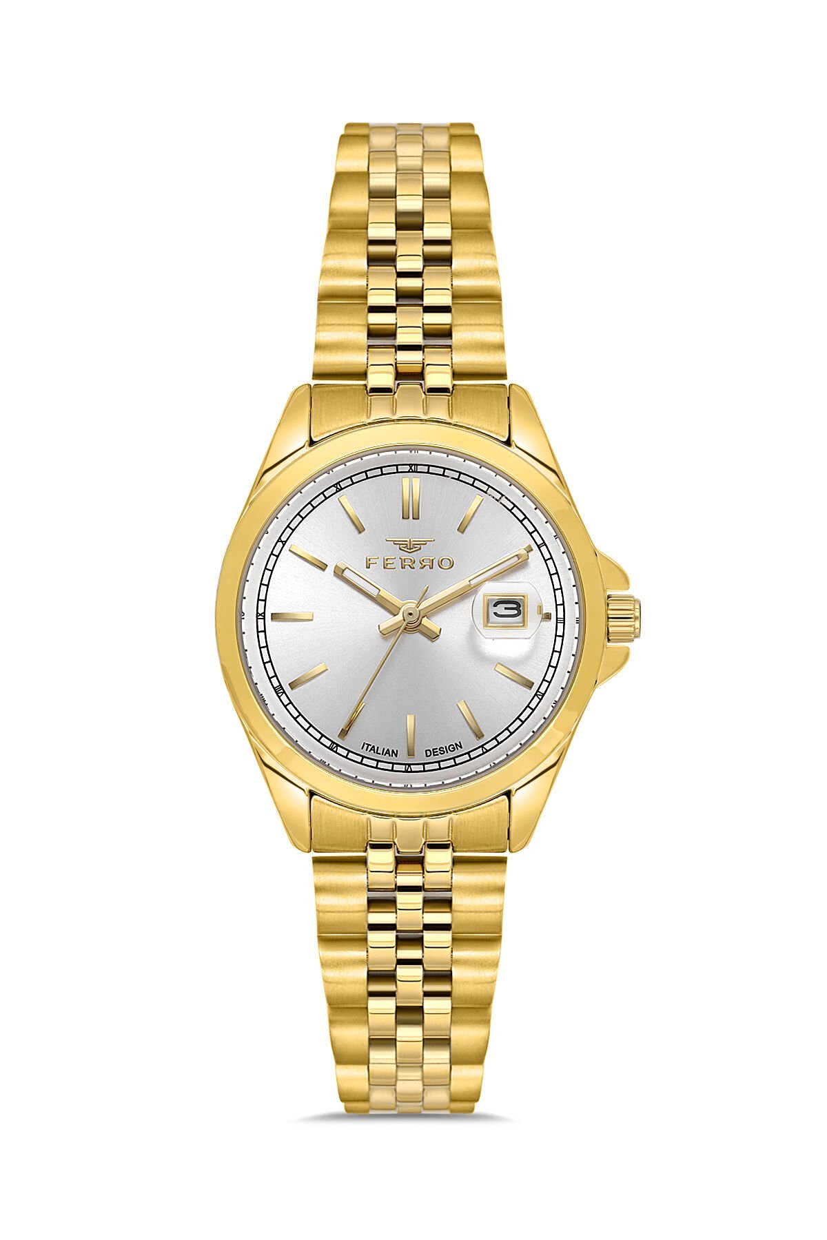 Ferro Sarı Çelik Kordon Kadın Kol Saati FL21542AWT-B 3ATM Su Geçirmez 2 Yıl Garantili HediyePaketli