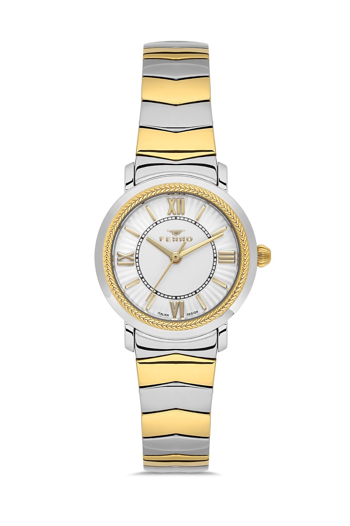 Ferro Sarı ve Gümüş Çelik Kordon Kadın Kol Saati FL43009A-D 3ATM Su Geçirmez 2 Yıl Garantili